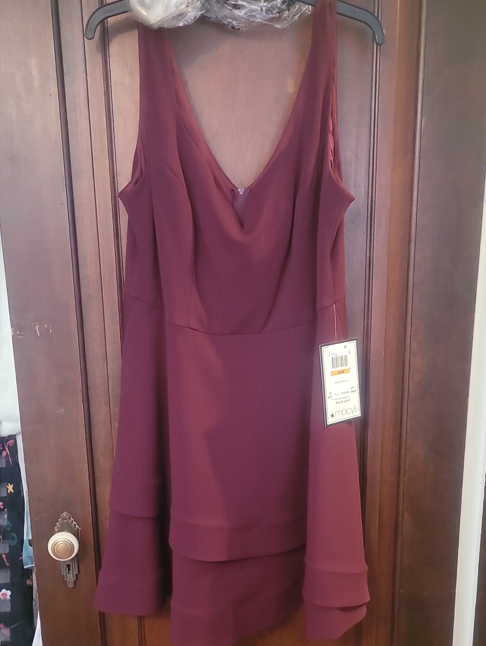 B Darlin Sleeveless Tiered Mini Dress in Burgundy